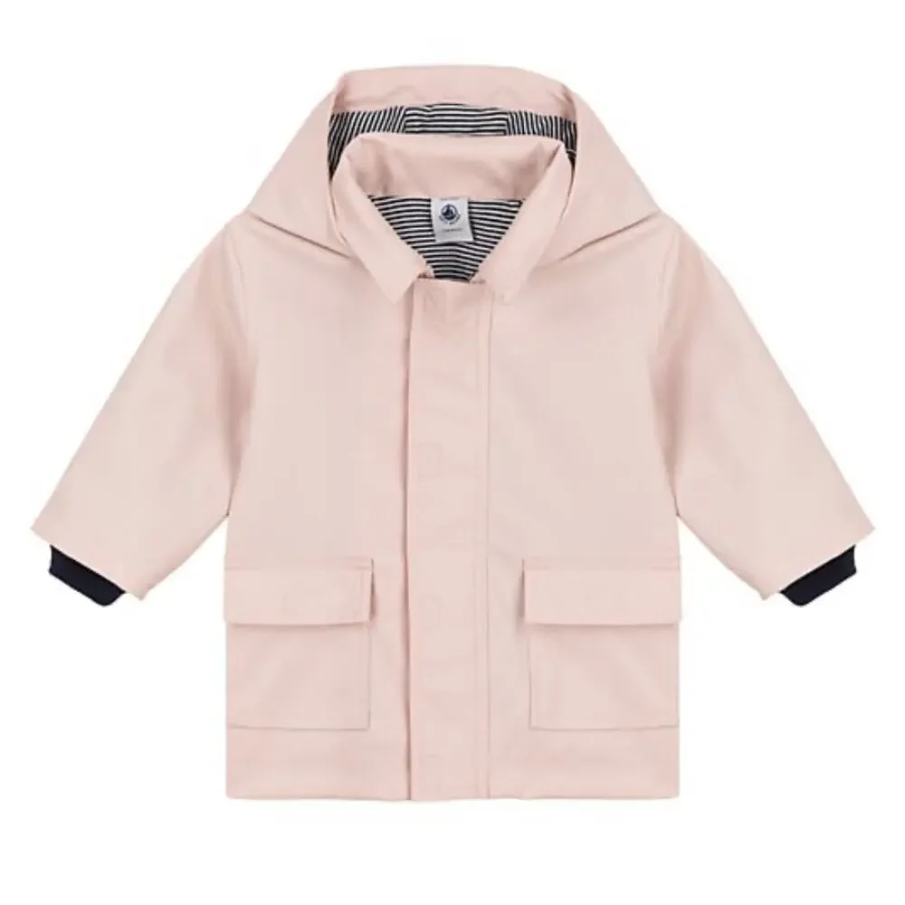 Petit Bateau Light Pink Kid hooded lined rain jacket Size 6 Mos